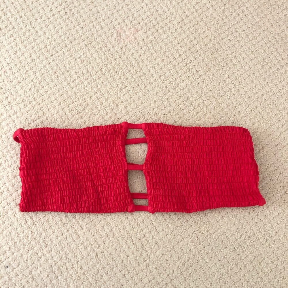 Red strapless bikini top
